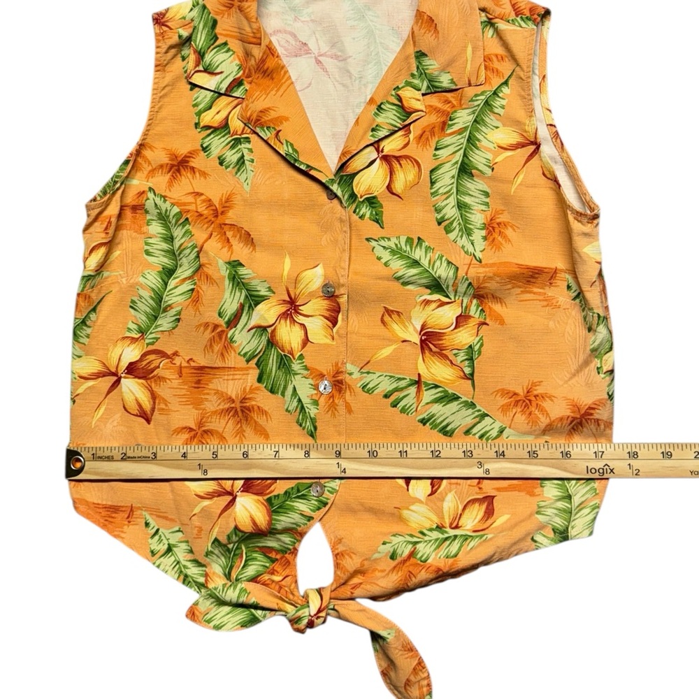 Tommy Bahama Silk Floral Button Up Tie Shirt Size 10 Sleeveless Hawaiian Tank - Picture 5 of 8